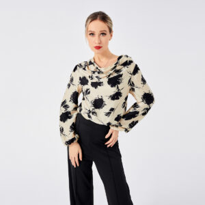 PixCake Elegant Ladies Print Front Drop Collar Blouse