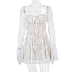 7ef33584-1efb-43b9-bb84-f0cb44f7ec15 Sexy Semi-transparent Elegant Slim Lace Tied Dress