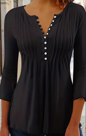 87f29127-9d46-4170-b7c8-acd08e7a585a Button Front Ruched Blouse, Casual Solid Crew Neck Blouse, Women's Clothing