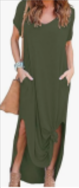 Women's Casual Loose Pocket Long Dress Short Sleeve Split Maxi Dresses