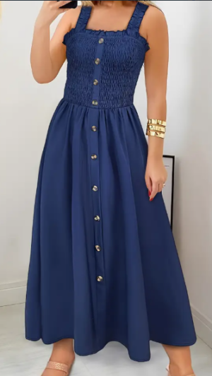89081bf4-3cf5-4343-8fe1-6e247405233d Stunning Shirred A-Line Maxi Dress - Elegant Square Neck, Sleeveless, Cami Style, Flattering Fit, Perfect For Spring & Summer, Women's Clothing, Versatile And Chic