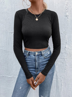 Women's Round Neck Pullover Casual Long Sleeve T-shirt Top