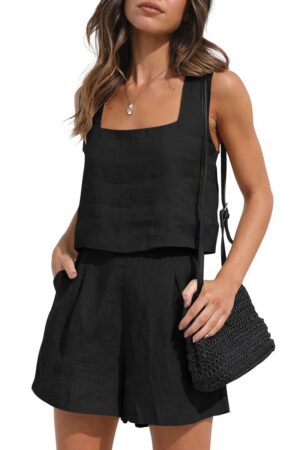 8ec8ad0e-727a-49ea-8031-8df761088567 Women's Suit 2 Piece Outfits Square Neck Tops Shorts Sets Lounge Clothes Beach Summer Casual Outfits