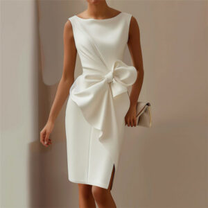 94acb691-da21-4ae3-846c-e714f13a36b4 Fashion Bowknot Dress Solid Color Elegant Slim Sleeveless Dresses Women's Casual Office Party Clothing