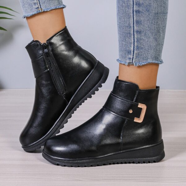 9be74e61-b1bc-40f9-a023-042ee39ac792 Winter Fleece Boots With Side Zipper Design Fashion Simple Non-slip Ankle Boots For Women Warm Pu Leather Shoes