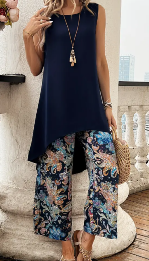 9e40f9ca-0d09-4287-8907-847ec1b46fe8 Spring And Summer Women's Clothing Floral Print Leisure Set