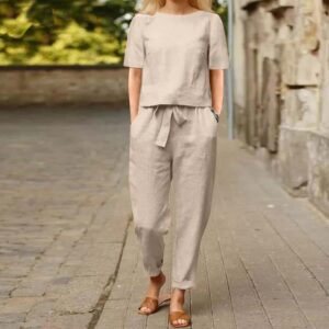 a6de7722-1ec3-4375-aa98-cc0c9742ac6f Women's Cotton And Linen Wide-leg Pants Suit