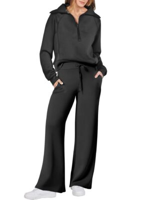 a913700e-a953-4701-a180-6657fafa1eaa Leisure Sports Suit Long-sleeve Zipper Sweatshirt Wide Leg Pants Two-piece Set