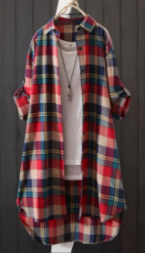 aa2b19eb-a63e-4ad9-9ac6-fd6d2d9d7df9 Stylish Plaid Print Womens Shirt - Classic Polo Collar With Button Closure - Long Sleeve Casual Wear For Spring & Fall - A Wardrobe Staple For Trendy Ladies