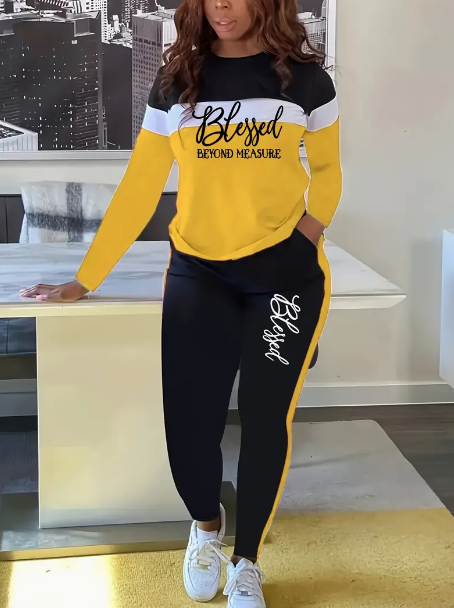 Casual Round Neck Long Sleeve Top And Pants Suit