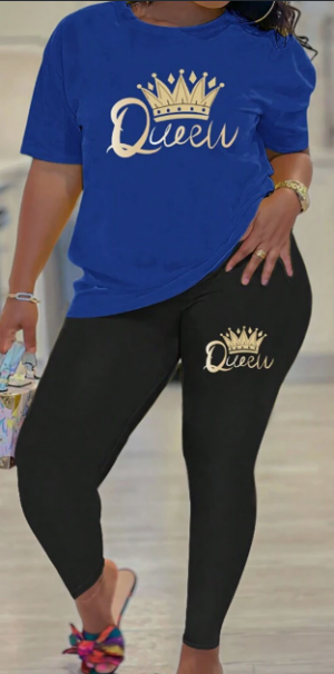 b7a85639-fe8a-4c7b-bb19-e5c8de4d29a5 Fashionable Crown & Letter Print Short Sleeve Top And Leggings Set, Two Piece Outfit