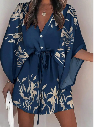 b8dad934-fec8-4d60-8426-c02b28be2320 Women's Printed Batwing Sleeve Dress With Botanical Design