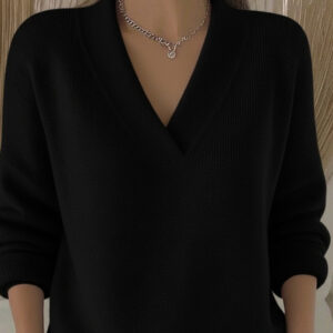 Elegant Soft V-neck Long Sleeve Women's Sweater Knitted Loose Sweater Autumn And Winter New Solid Color Casual Fashion Women's Knitted Sweater