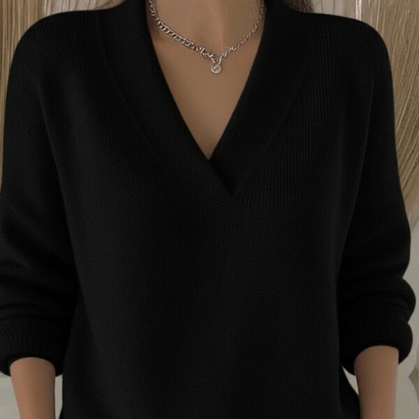 ba889371-2842-4d1d-ab20-c3e5654c436f_fine Elegant Soft V-neck Long Sleeve Women's Sweater Knitted Loose Sweater Autumn And Winter New Solid Color Casual Fashion Women's Knitted Sweater