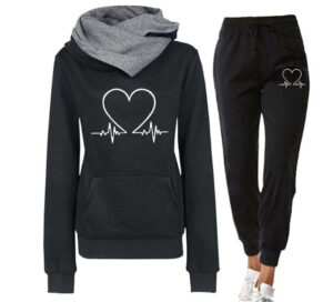 bc92c452-3c5f-46d0-9445-8065b00716e7 Love Heart Printed Sports Suit Hooded Sweatshirt Top And Drawstring Pants Fashion Casual Clothing For Women