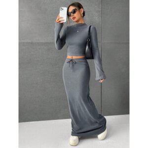 c22f76b5-9c45-44c6-b61c-48c85950a3c2 Loose Casual Solid Color Long Sleeve Dress Two-piece Set