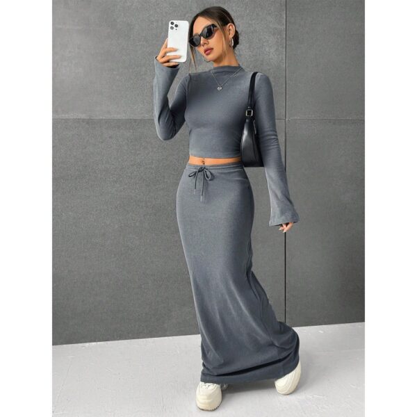 Loose Casual Solid Color Long Sleeve Dress Two-piece Set
