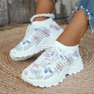 c8435db7-7917-4e2b-917b-b06c3f804760 Butterfly Print Mesh Sneakers Women's Flat Heel Casual Shoes Fashion Running Jogging Walking Sports Shoes