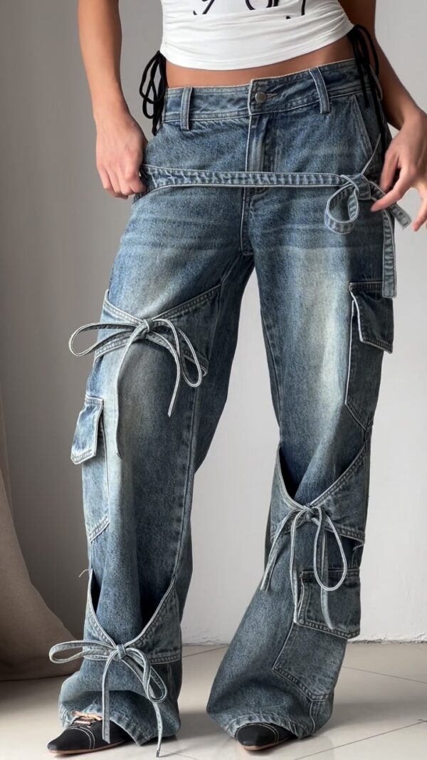 Denim Utility Jeans With Knot - Tied Elements