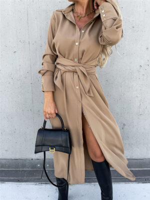 cf0f8960-8977-49c0-9f77-49a3a7d748ae Women's Clothing Autumn And Winter Color Cardigan Long Sleeve Big Hem Dress