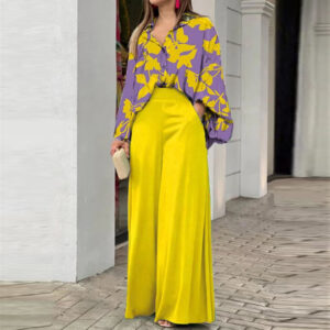 cf5415bd-9572-4c65-8bce-85c039a79972 Loose And Elegant Casual Printed Shirt Top Wide Leg Pants Fashion Suit