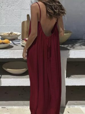 d1a8ec19-71d7-43b7-a264-6a1deafdcab0 Womens Strap Coat Backless Loose-Fit Loungewear Dress