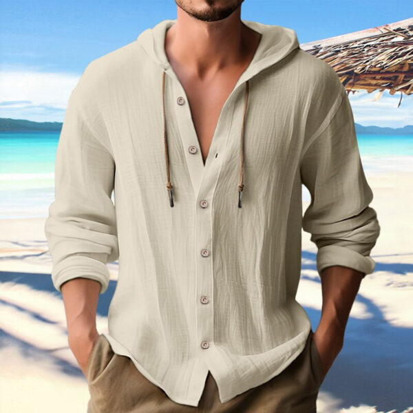 d3988dcf-372a-4bf3-a3c6-f5977fd25ae3.jpg Cotton And Linen Shirt Hooded Sweater Button Long Sleeve