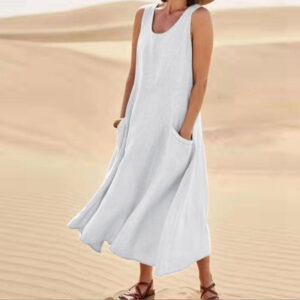 e5cd8948-4598-46e1-b2f1-f09dd0a5fc7a Summer Sleeveless Long Dress With Pockets Fashion Casual Loose Dresses Women's Clothing