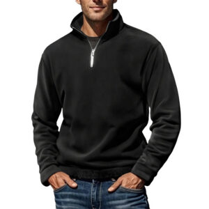 e77e2dbf-5a0a-4365-a068-5d69a8c8a2d9 Men's Polar Fleece Top Pure Color Simple Casual Stand Collar Pullover Sweater