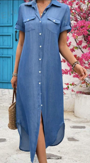 e9932285-8e66-4302-80f0-5cb616ba0653 Women Summer Denim-Look Longline Shirt Dress