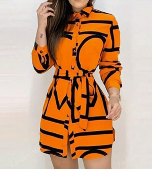 eb668584-2db6-45b2-9a72-06bc06c1bb89 Women's Long Sleeve Allover Print Button Front Fashionable Character Dress
