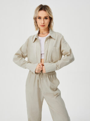 f0f4940f-3747-4eb7-b69e-7532d43e2393 Women Two Piece Outfits For Women Long Sleeve Button Down Wide Leg Loungewear Pajama Set