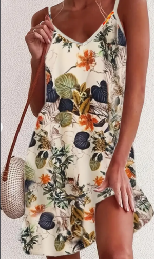 ff80feee-bf04-468d-b268-ff0f286c3d98 Summer Vintage Floral Print Spaghetti Suspender Dress For Women, Shoulder-Baring