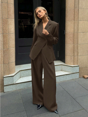 ffa97c4b-904b-4dff-abf2-ddd37171f1b6 Aloruh Women's Notched Collar Jacket And Pants Commuting Daily Basic Business Suit Set