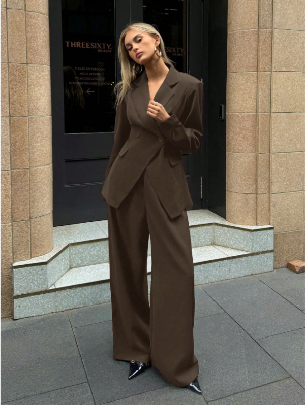 Aloruh Women's Notched Collar Jacket And Pants Commuting Daily Basic Business Suit Set