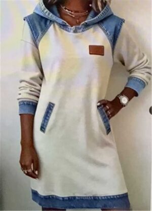 ffc466b2-f298-42e6-ae75-d86826140a93 Best Seller Denim Color Matching Ladies Hoodie Skirt